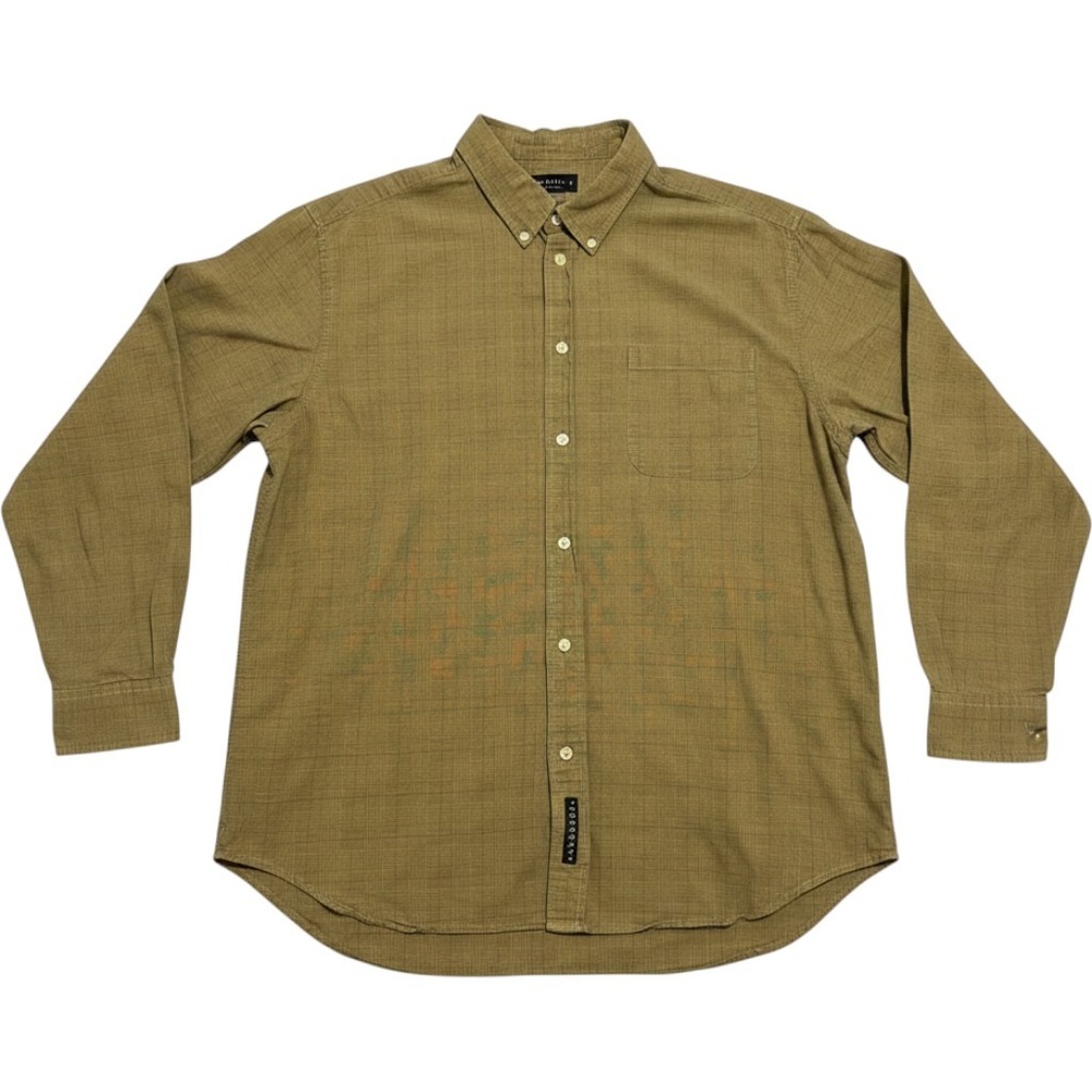 Consensus Sportswear Button Down Men XL Olive Green Excellent Glen Plaid Cotton